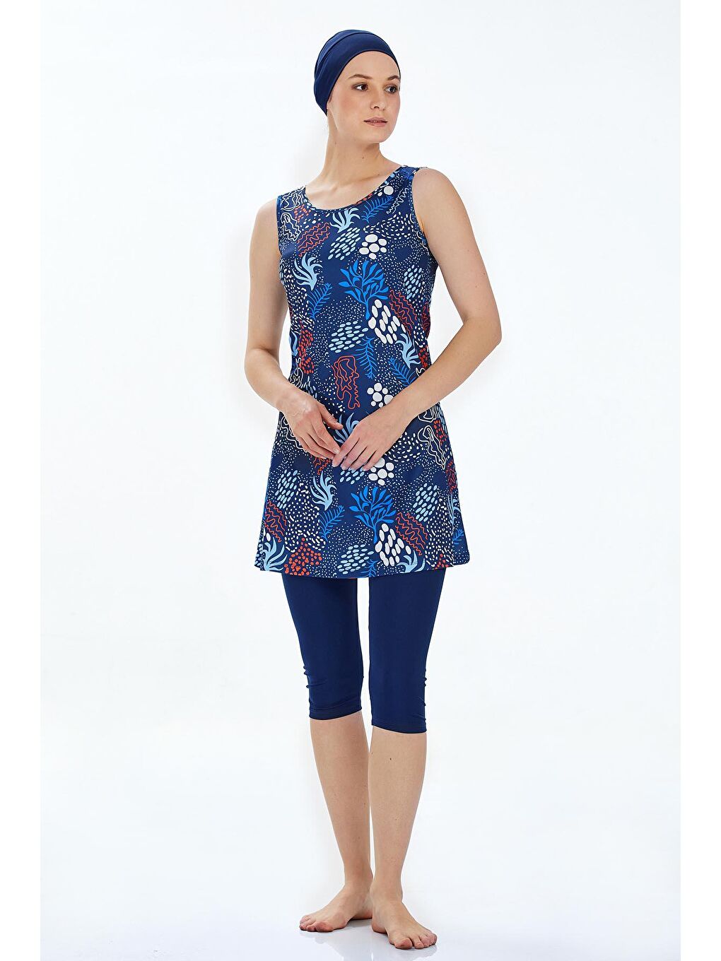 Sıfır Kol Taytlı Yarı Kapalı Mayo Renna 9313 Koyu Lacivert-4