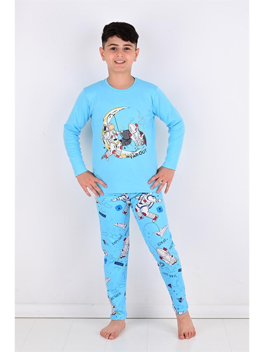 Far Out Uzun Kollu Erkeke Çocuk Pijama Takımı Mavi-2