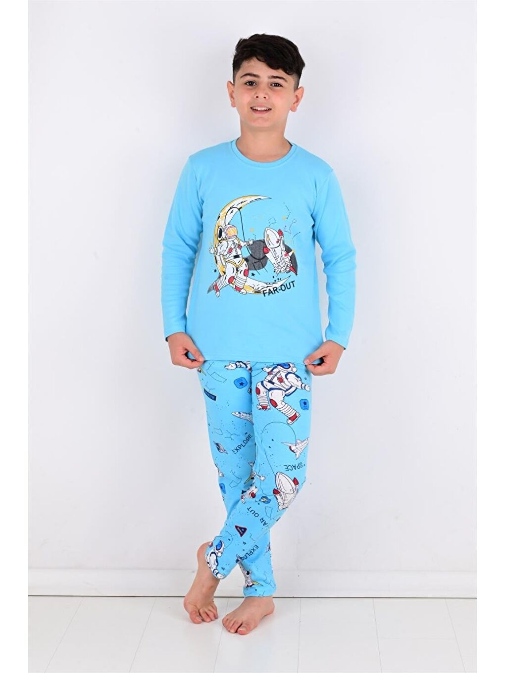 Far Out Uzun Kollu Erkeke Çocuk Pijama Takımı Mavi-3