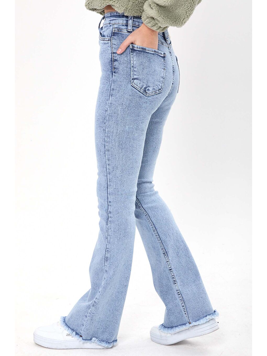 Kar Yıkama Flare Elastanlı Jean Pantolon Buz Mavi   23662-3