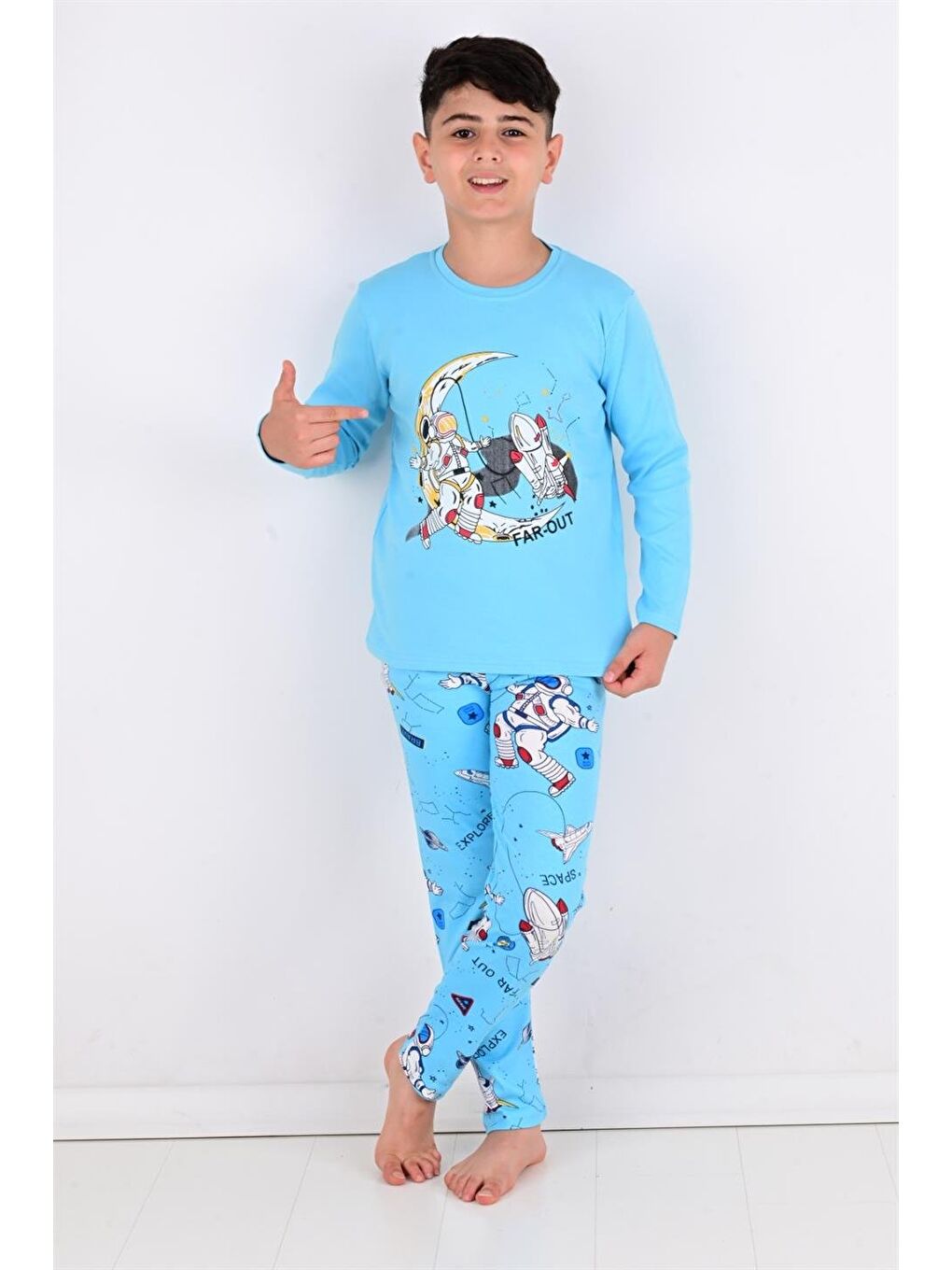 Far Out Uzun Kollu Erkeke Çocuk Pijama Takımı Mavi-4