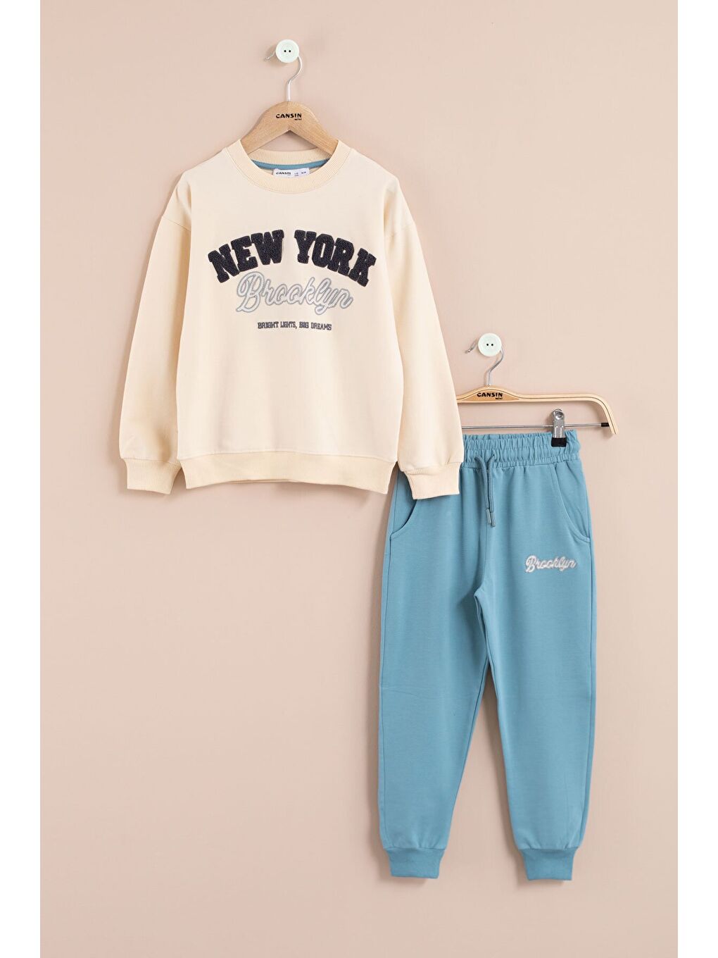 Mavi New York Yazılı Erkek Çocuk Bisiklet Yaka Eşofman Takımı 23394