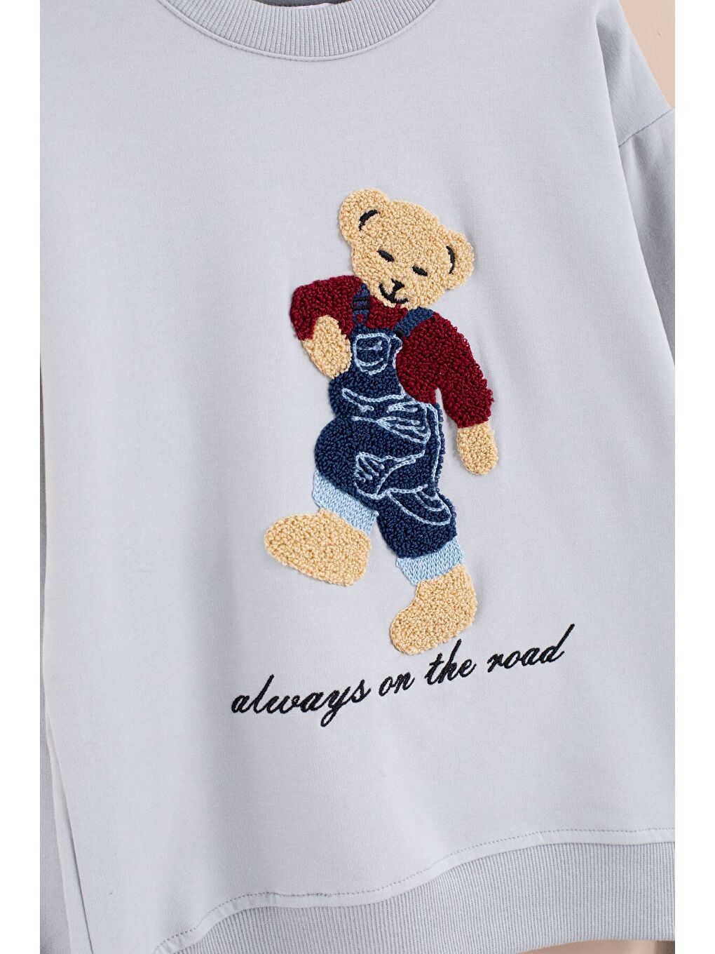 Gri Ayıcık Nakışlı Erkek Çocuk Eşofman Takımı 2li 23395-1