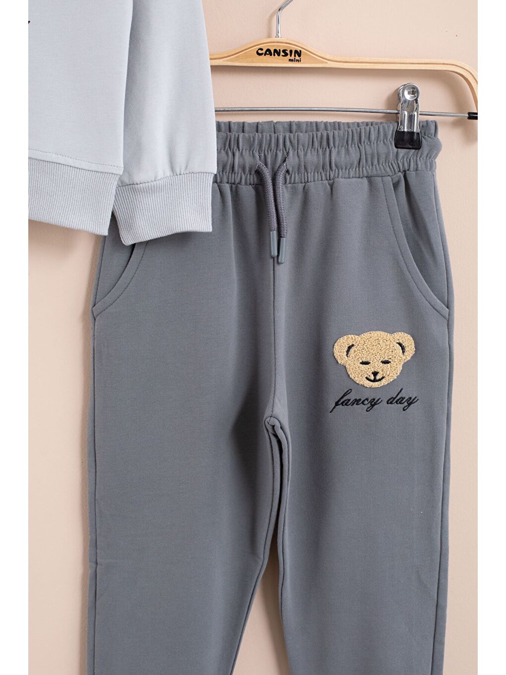 Gri Ayıcık Nakışlı Erkek Çocuk Eşofman Takımı 2li 23395-3