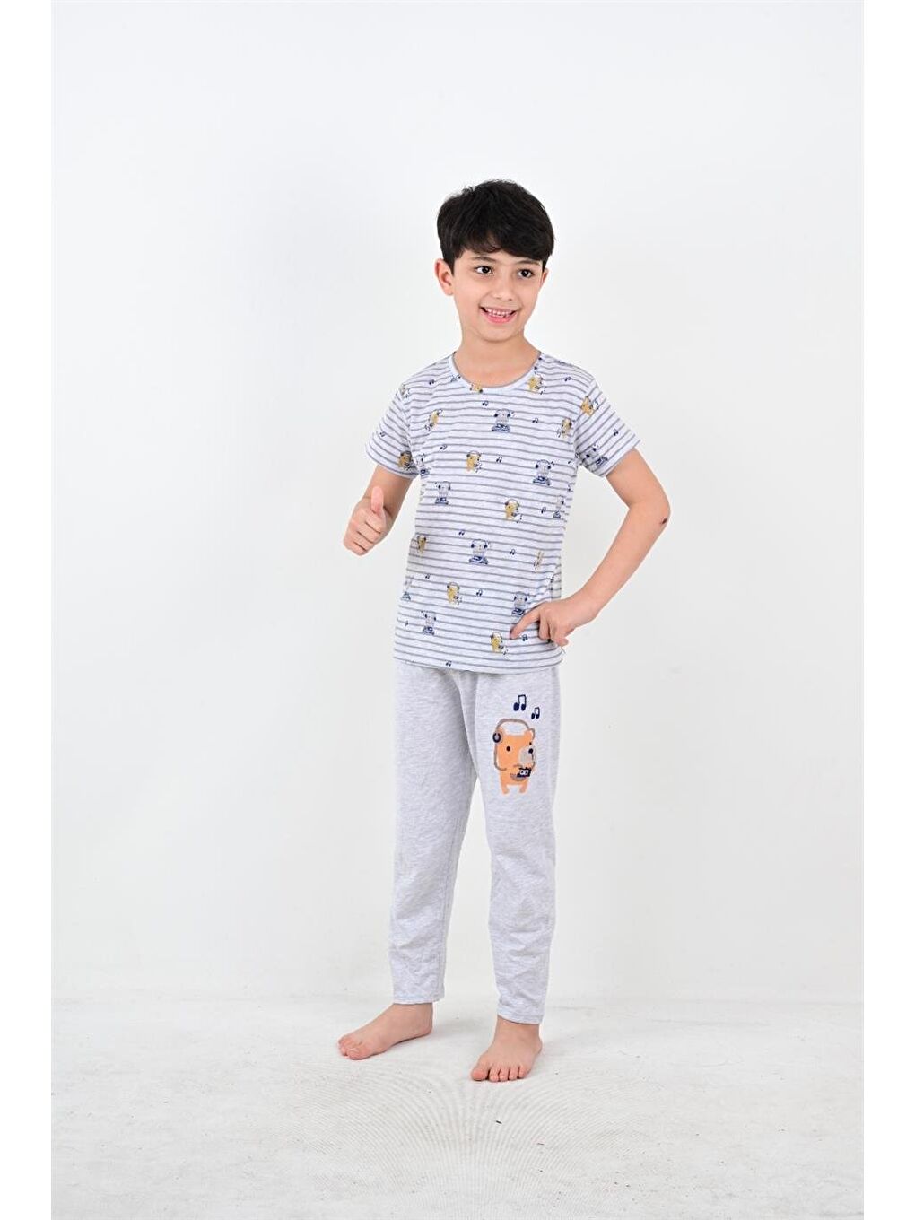Erkek Çocuk Kısa Kollu  Pijama Takımı Nota Gri