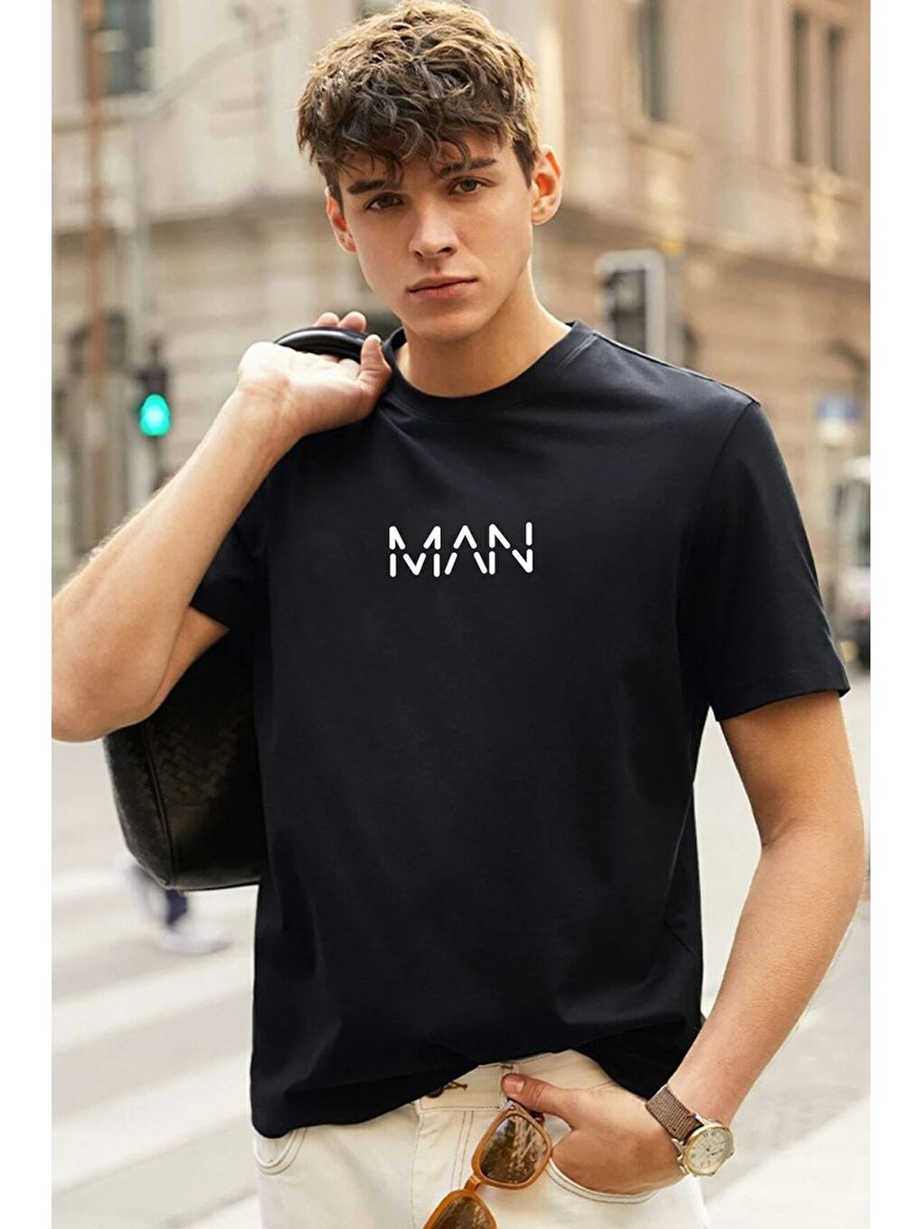 uyguntarz Siyah Unisex MAN Baskılı T-shirt