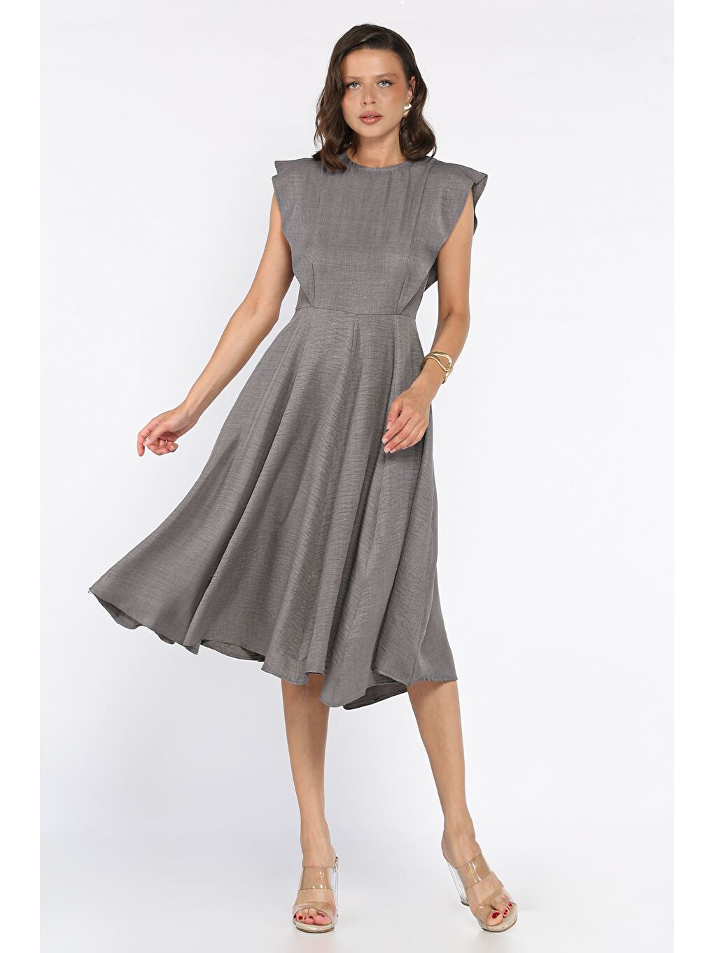 Gri Kadın Bisiklet Yaka Kiloş Elbise