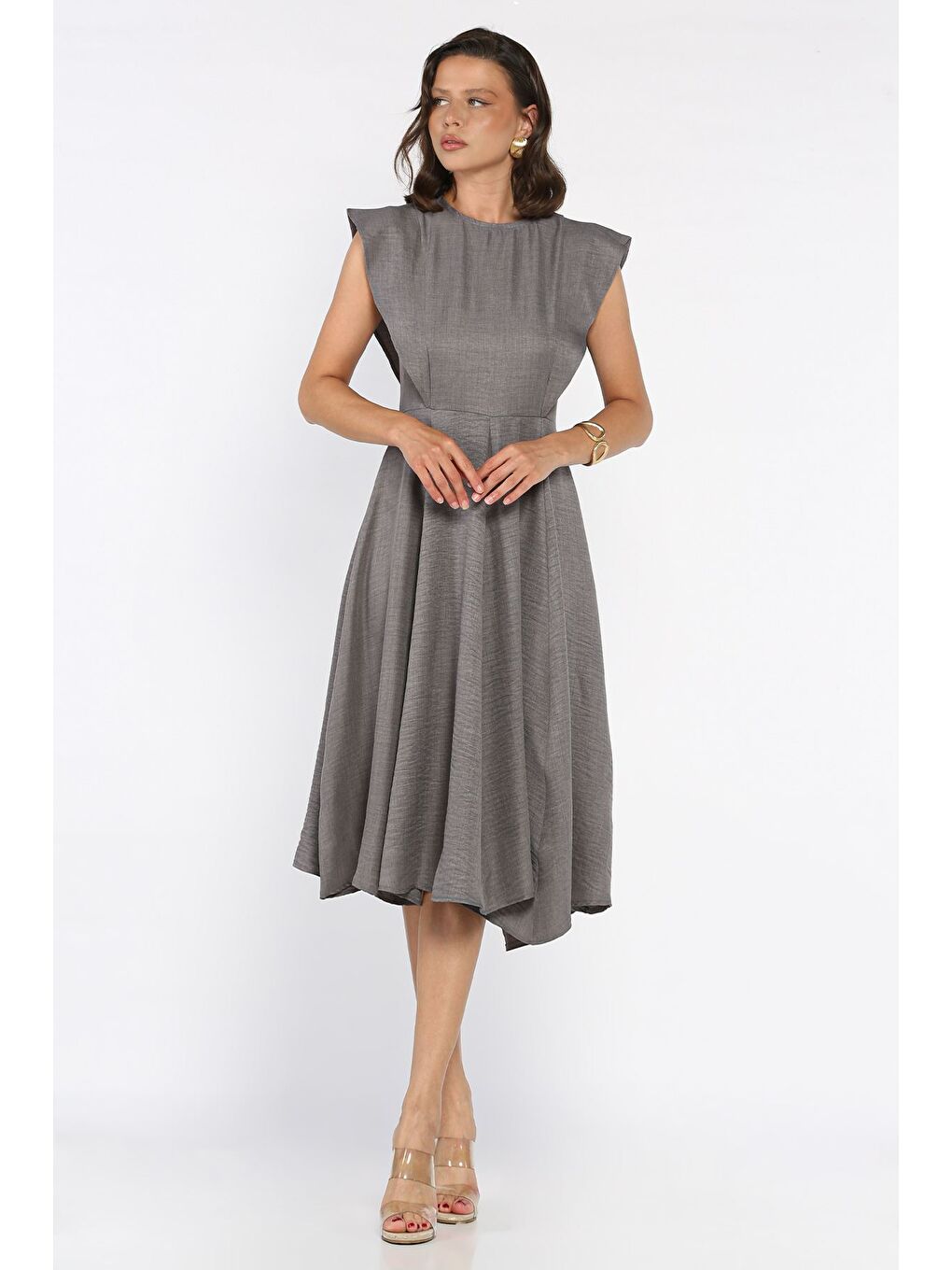 Gri Kadın Bisiklet Yaka Kiloş Elbise-1