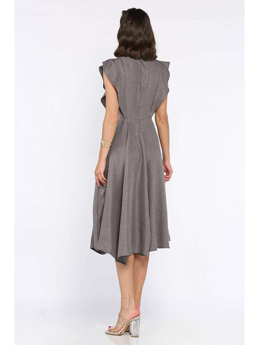 Gri Kadın Bisiklet Yaka Kiloş Elbise-2