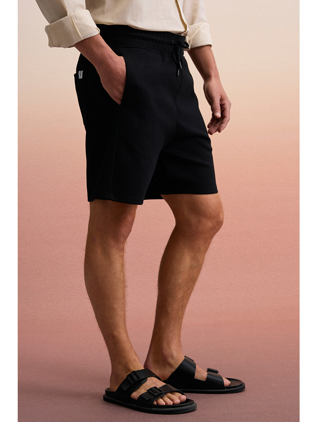 Siyah TYRONE Erkek Beli Lastikli Arka Tek Cepli Relaxed Fit SİYAH Şort-2