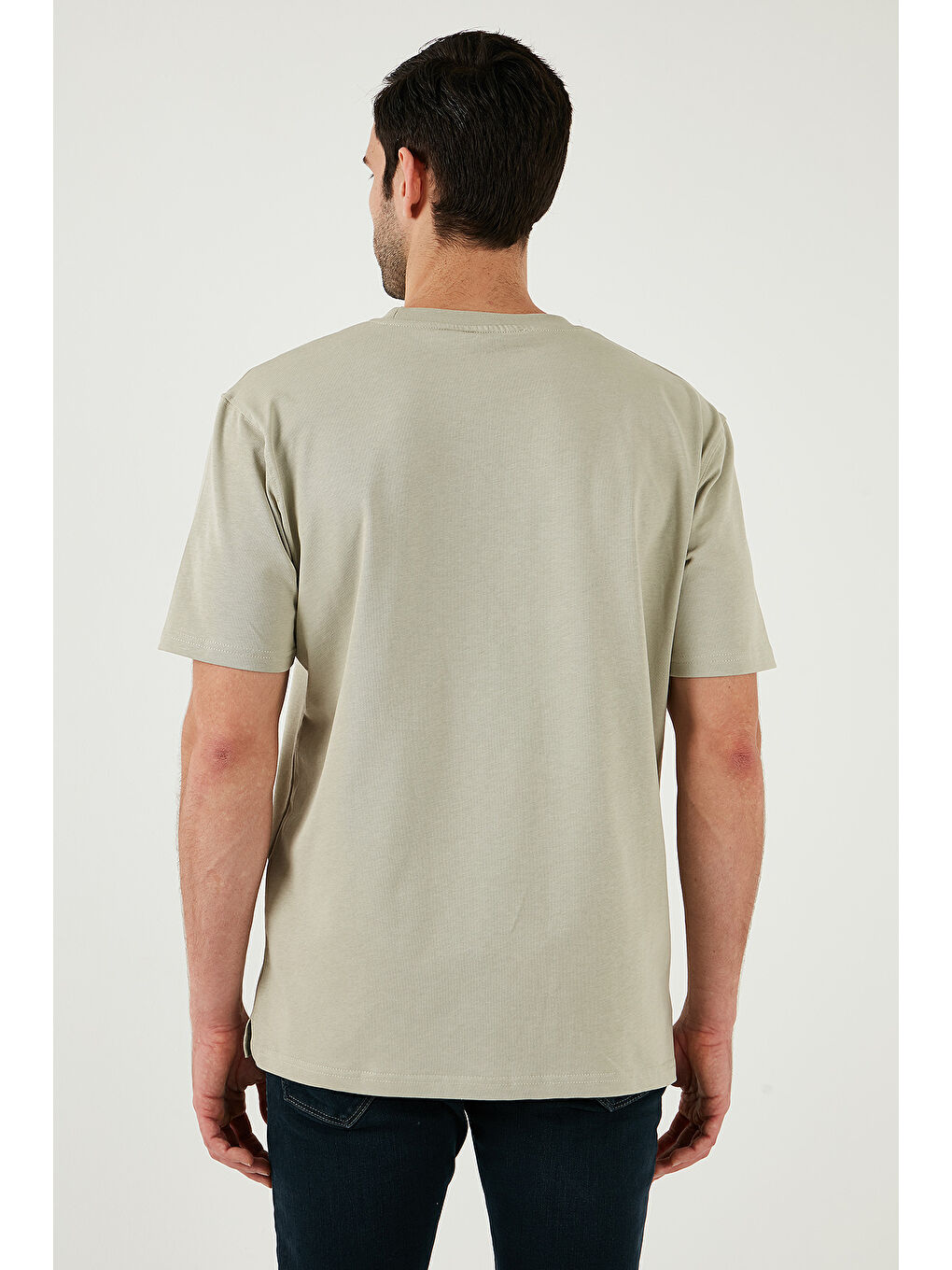 Bej Pamuklu Relaxed Fit Sıfır Yaka Erkek %100 Pamuk Tişört 5905446-6