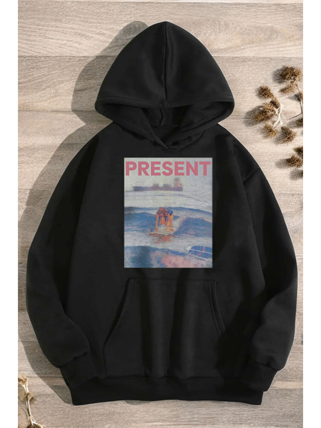 uyguntarz Siyah Present Baskılı Oversize Sweatshirt