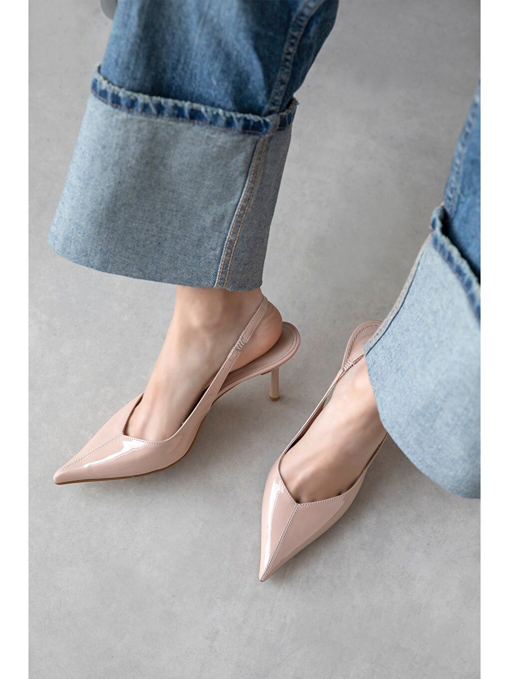 Bej Comfy Kadın Topuklu Rugan Ayakkabı Ten