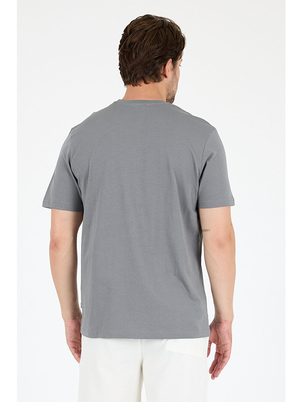 Gri Bisiklet Yaka Penye Erkek Tişört-2