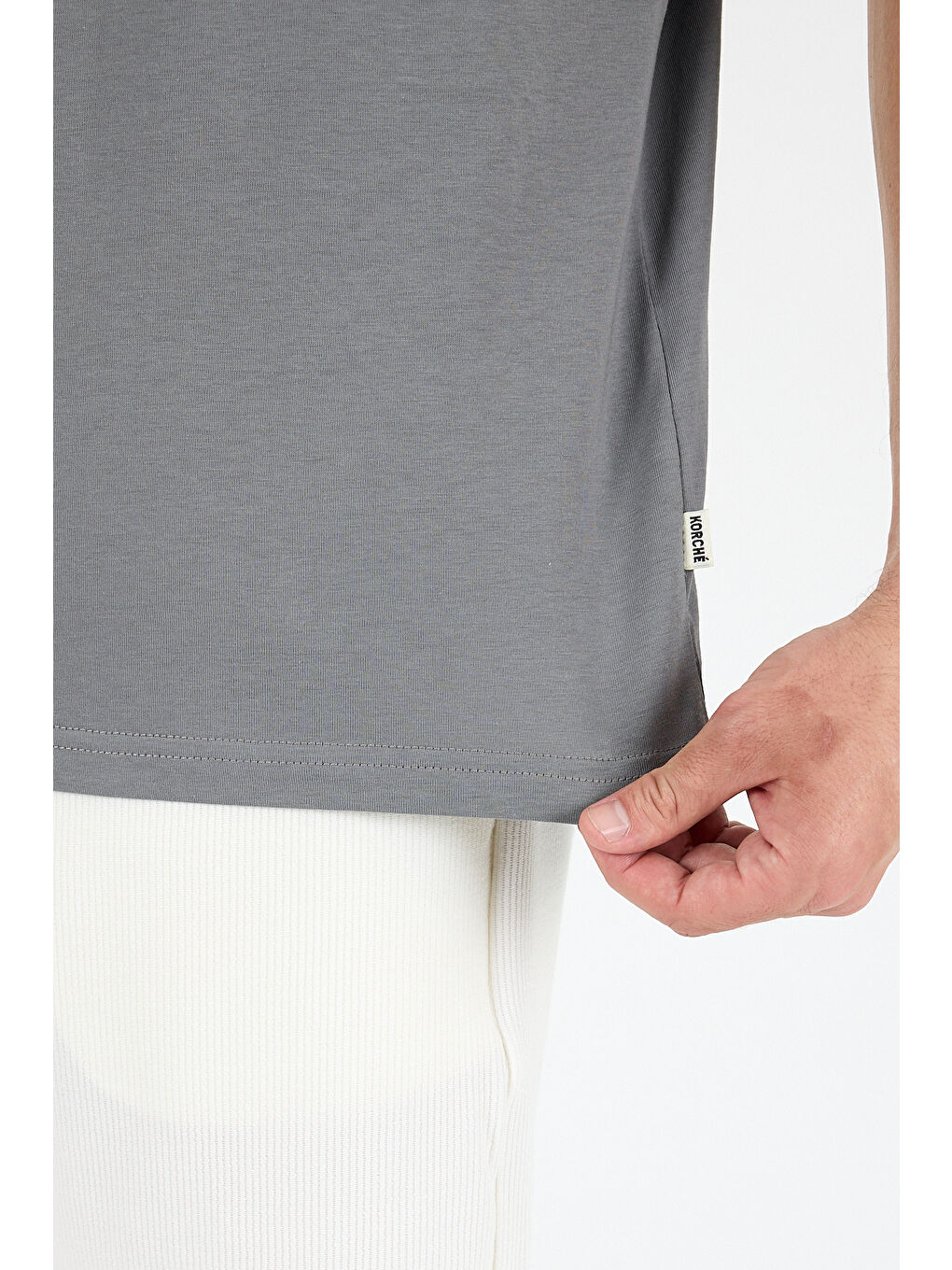 Gri Bisiklet Yaka Penye Erkek Tişört-3