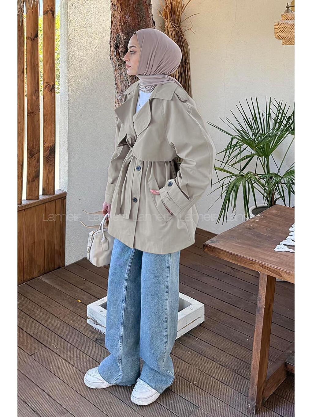 Omuz Apoletli Kısa Trençkot Haki-1