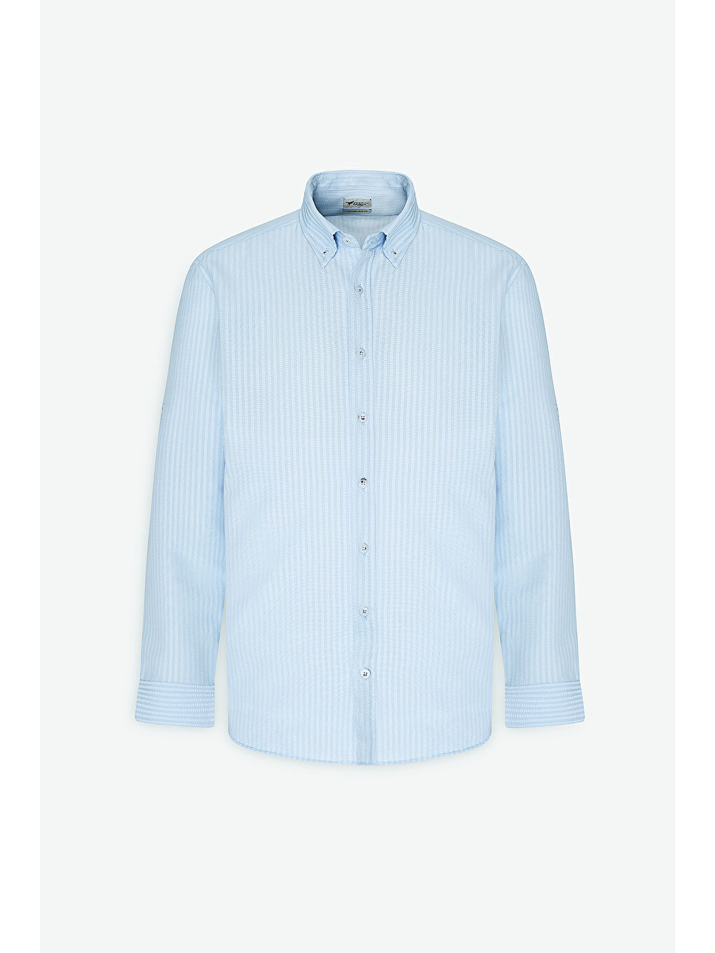 Erkek Açık Mavi Slim Fit Dar Kesim Gofre Desenli Düğmeli Yaka Hafif Kumaş Gömlek-6