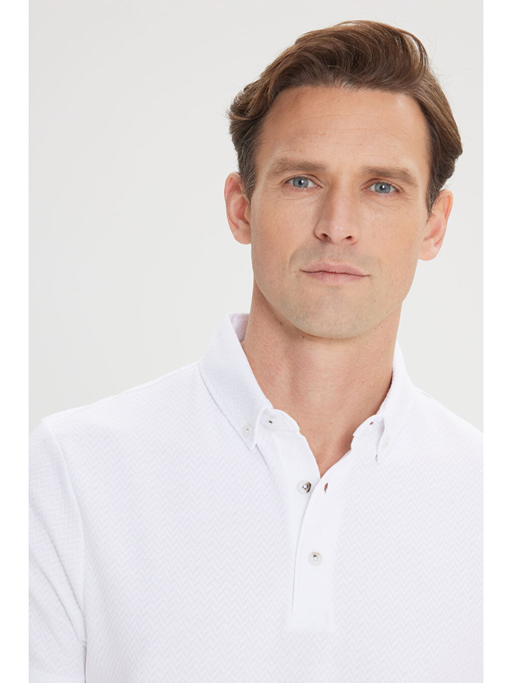 Erkek Ekru Dar Kesim Pamuklu Jakarlı Polo Yaka Tişört-4