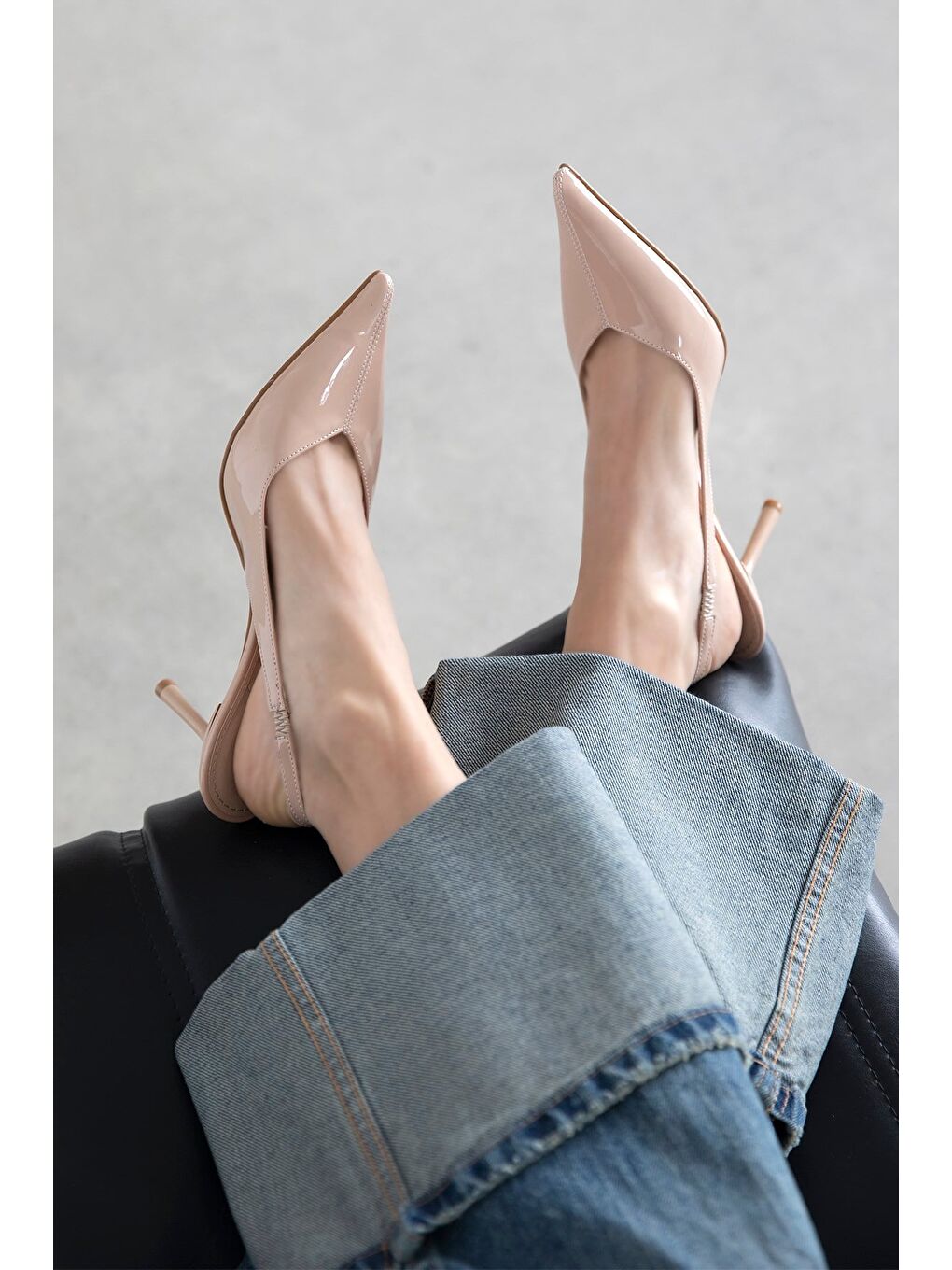 Bej Comfy Kadın Topuklu Rugan Ayakkabı Ten-1