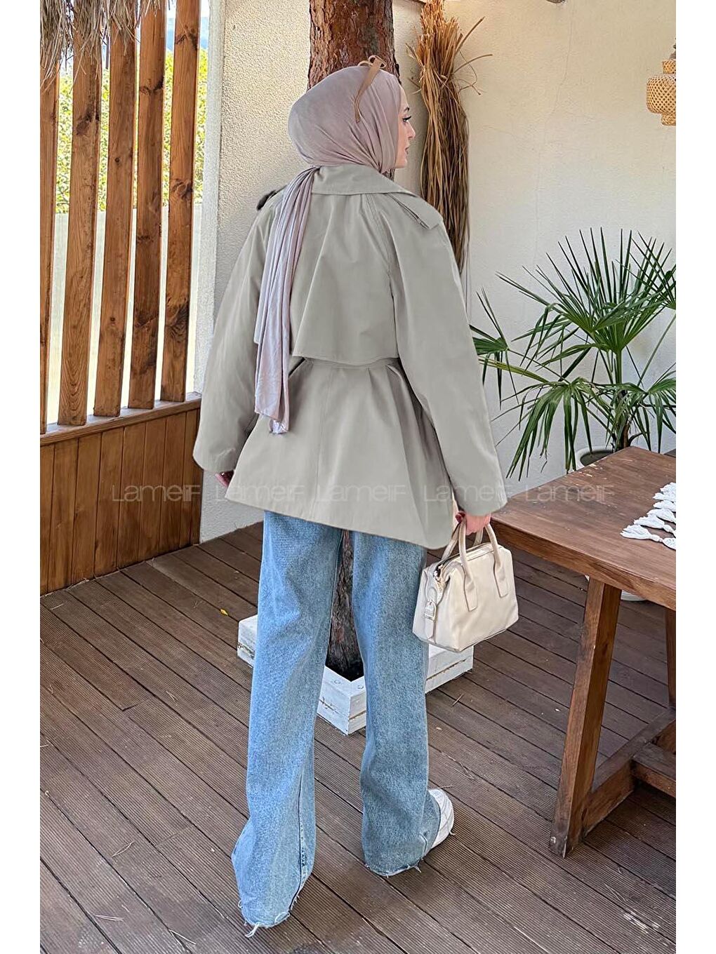 Omuz Apoletli Kısa Trençkot Haki-3