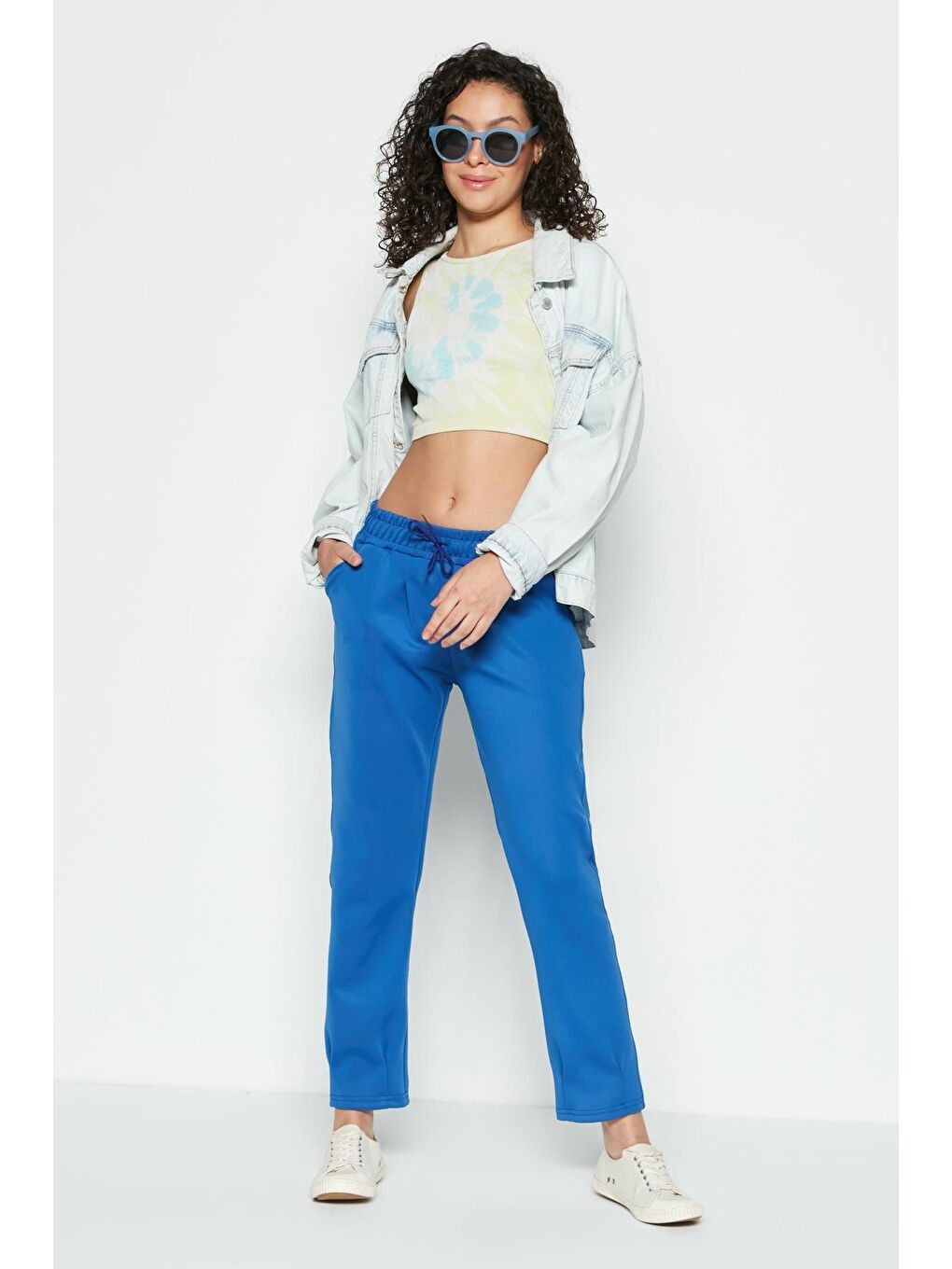 Mavi Bel Ve Paçası Pileli Eşofman Altı 810 Sax-1