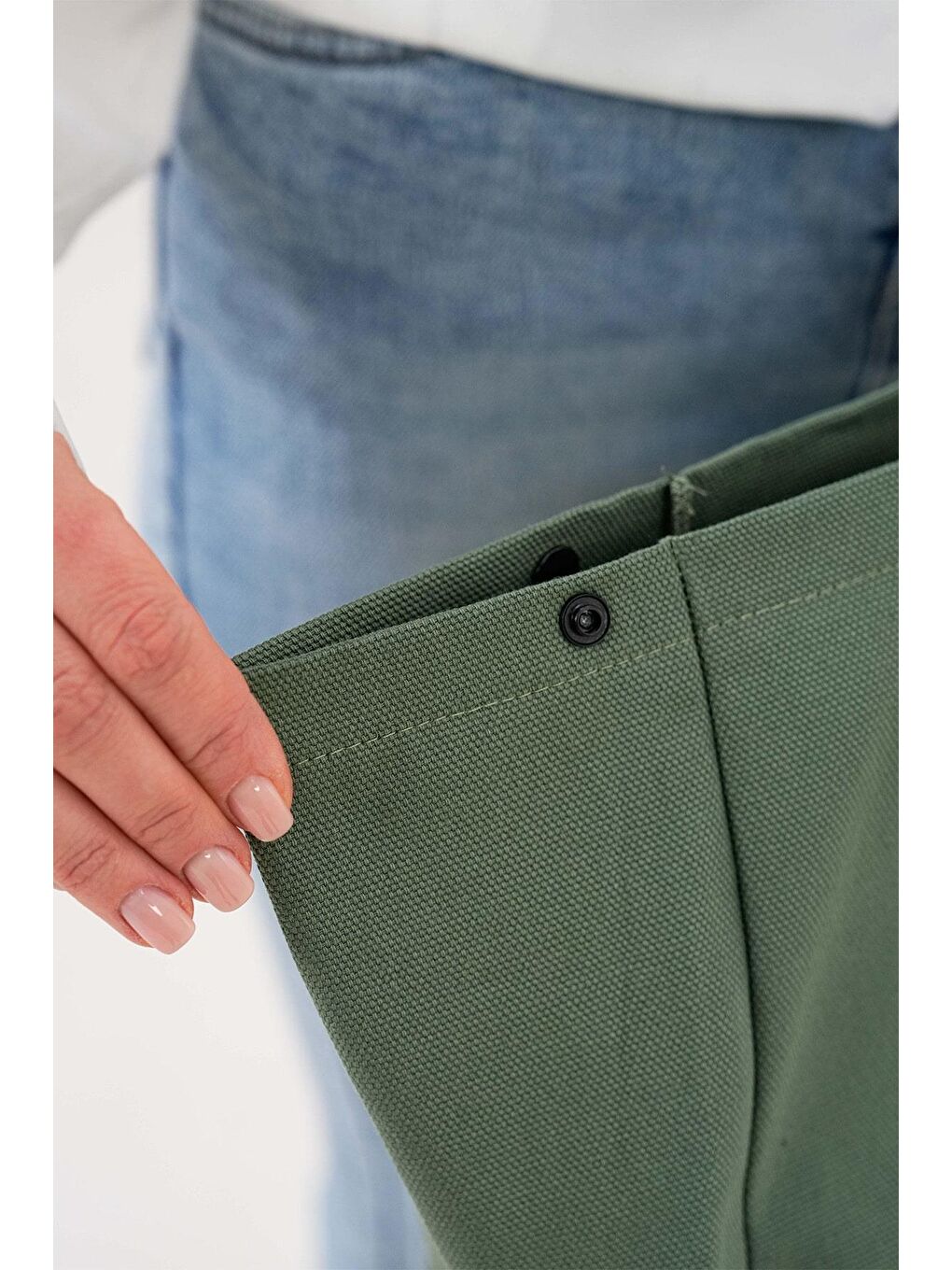 Çıtlı Elmas Baskılı Yeşil Büyük Boy Kanvas Çanta-7