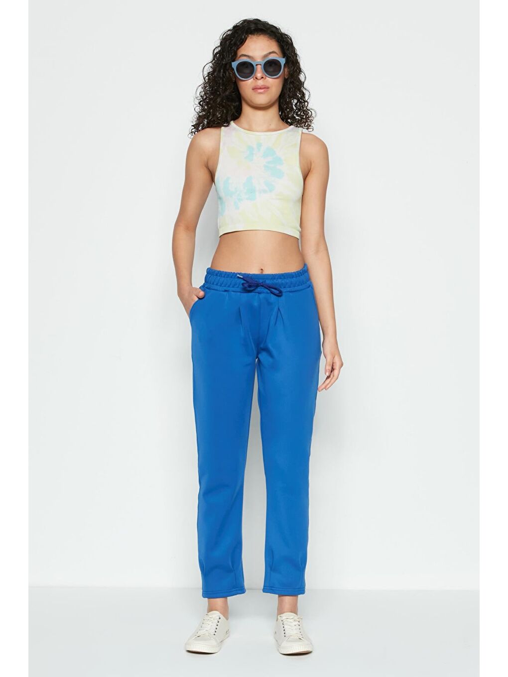 Mavi Bel Ve Paçası Pileli Eşofman Altı 810 Sax-4