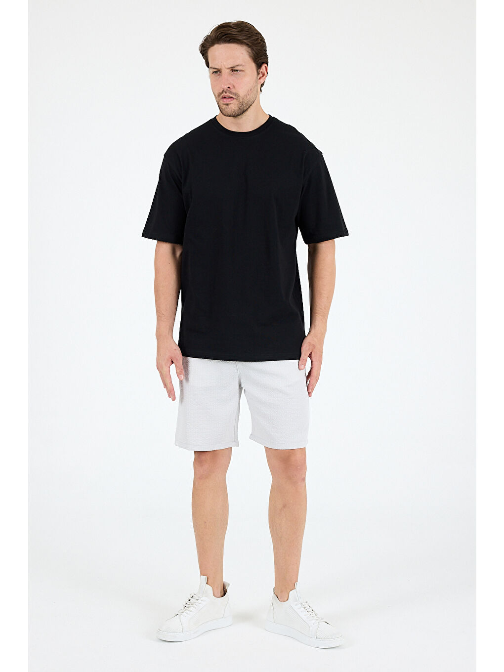 Siyah Bisiklet Yaka Penye Erkek %100 Pamuk Tişört-2