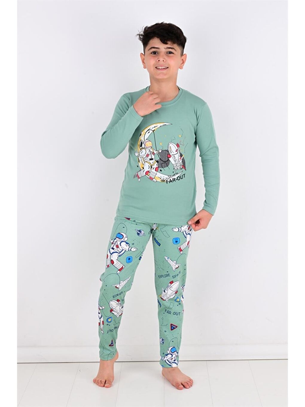 Far Out Uzun Kollu Erkeke Çocuk Pijama Takımı Yeşil