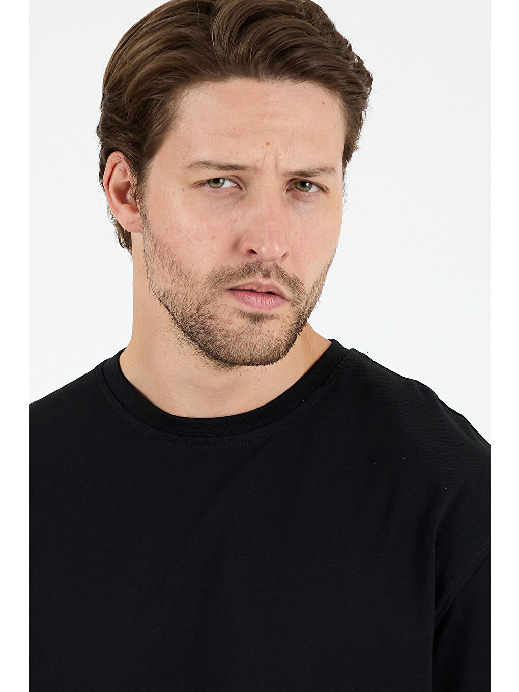 Siyah Bisiklet Yaka Penye Erkek %100 Pamuk Tişört-3