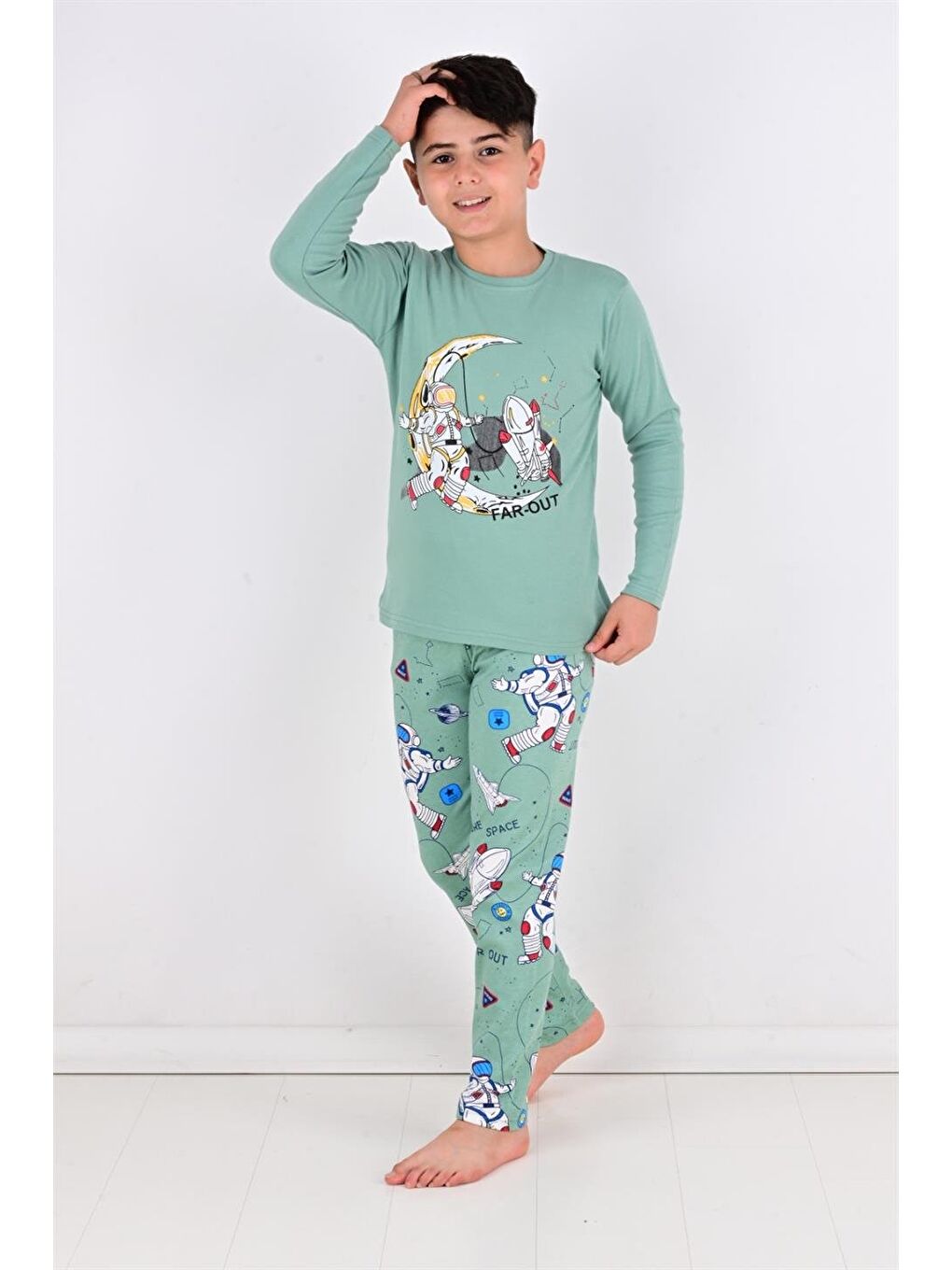 Far Out Uzun Kollu Erkeke Çocuk Pijama Takımı Yeşil-2