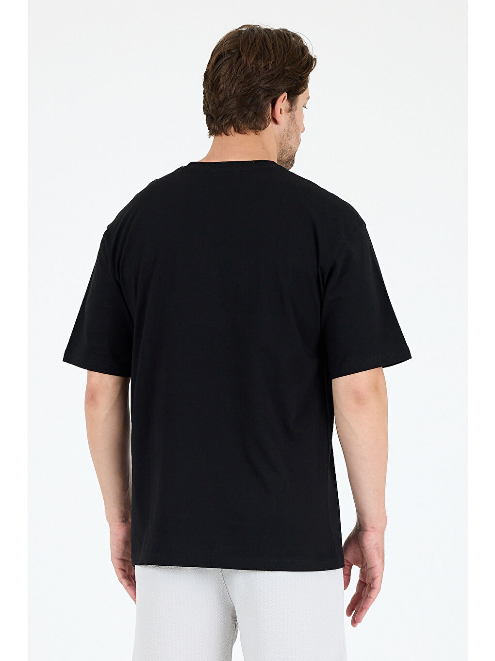 Siyah Bisiklet Yaka Penye Erkek %100 Pamuk Tişört-4