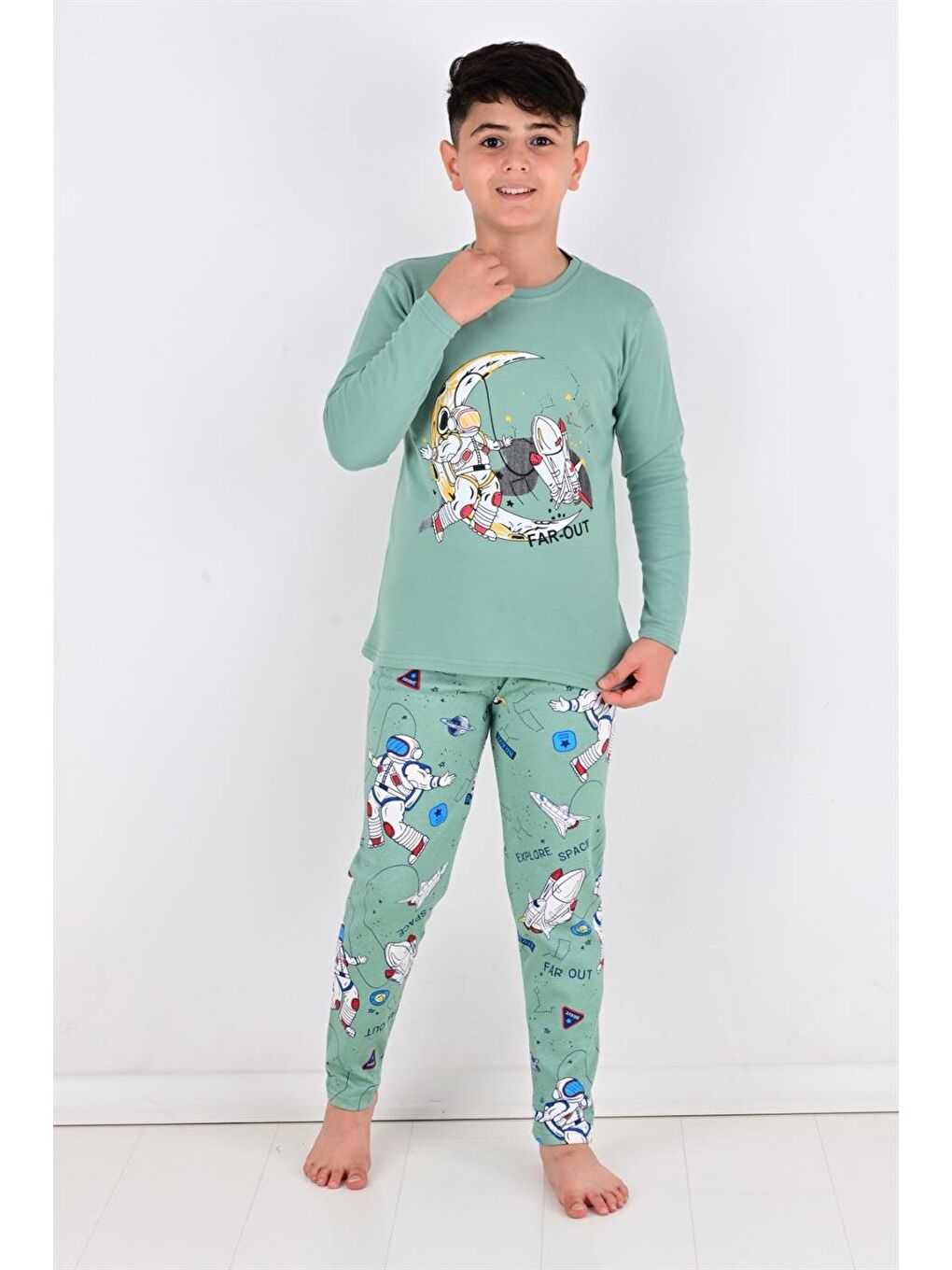 Far Out Uzun Kollu Erkeke Çocuk Pijama Takımı Yeşil-3