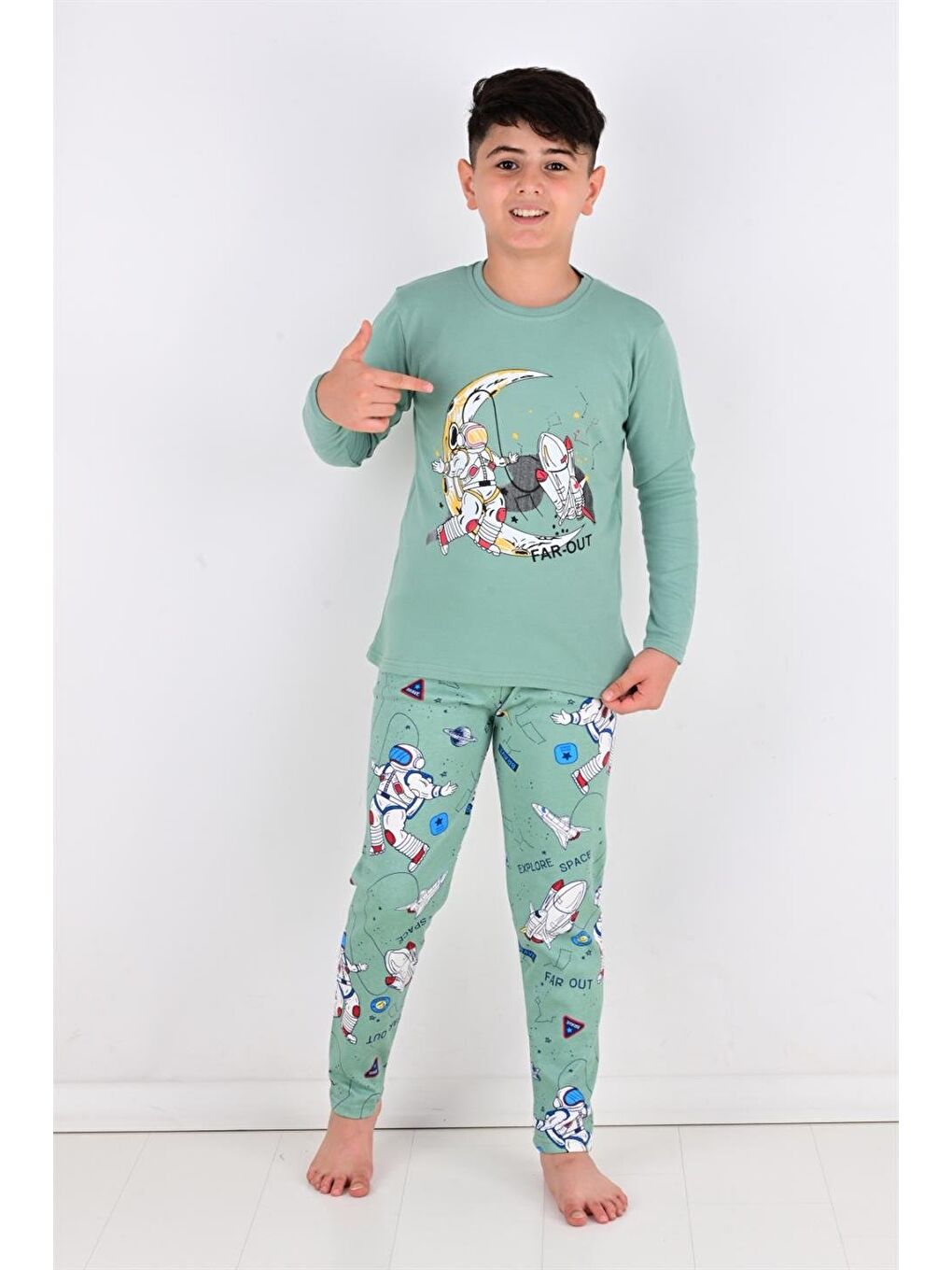Far Out Uzun Kollu Erkeke Çocuk Pijama Takımı Yeşil-4
