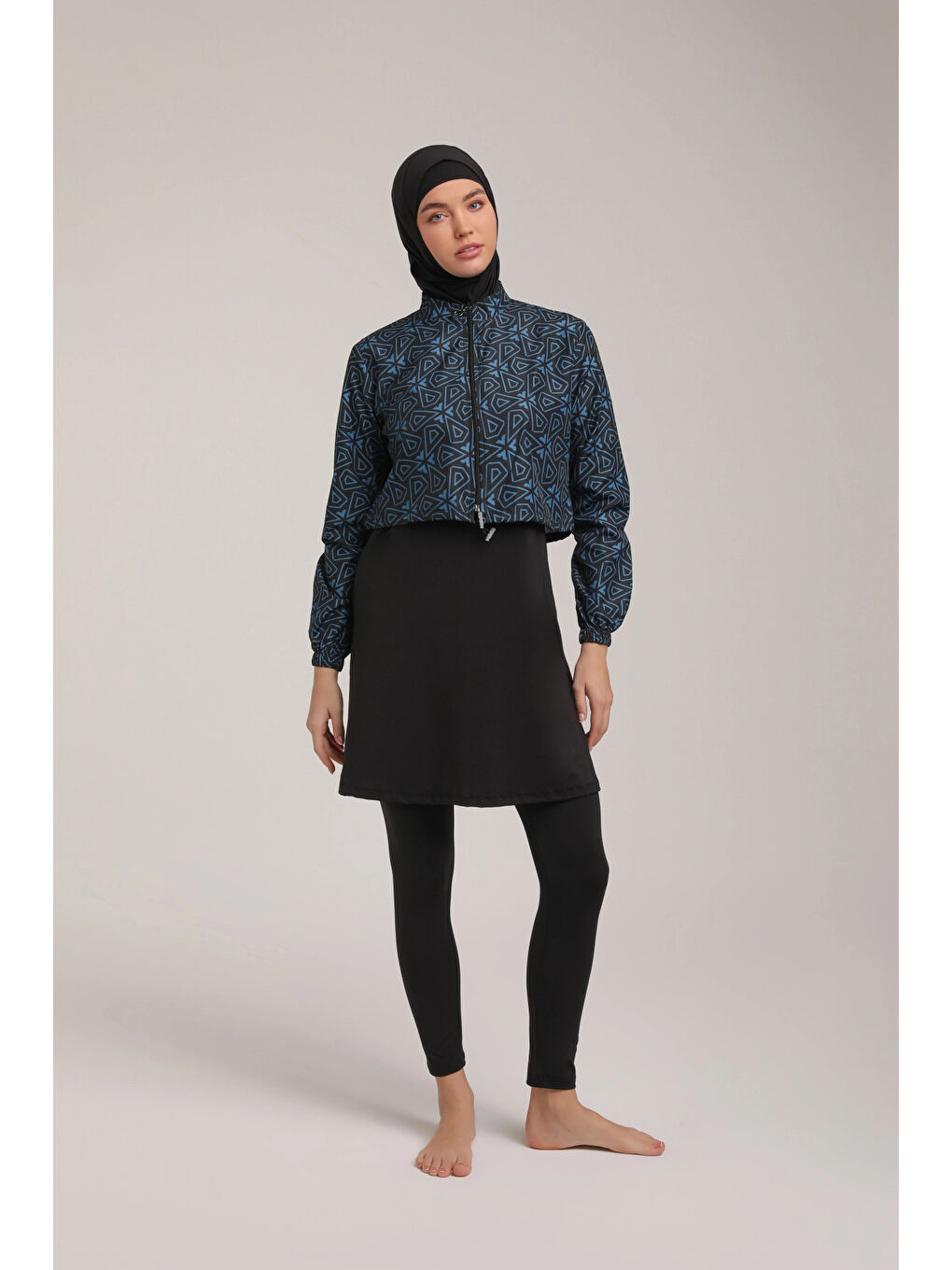 Siyah Desenli Kadın Tesettür Mayo Takım 5470