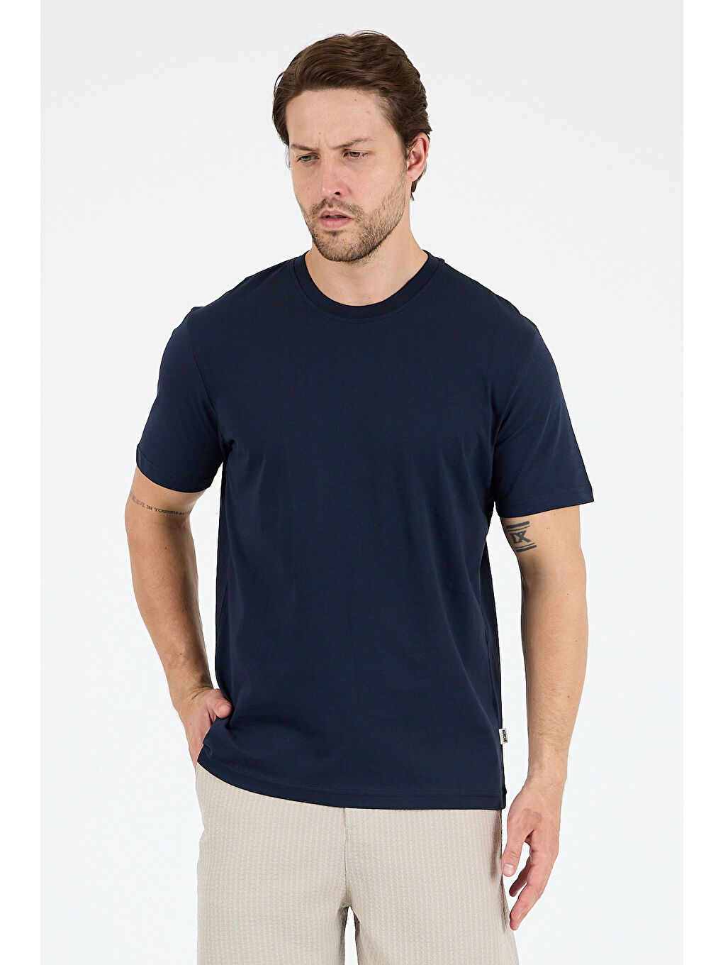 Lacivert Bisiklet Yaka Penye Erkek Tişört