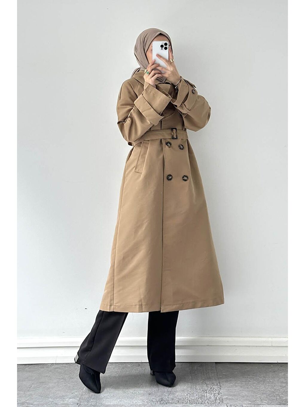 Kahverengi Cep Yaka Trençkot Toprak-1