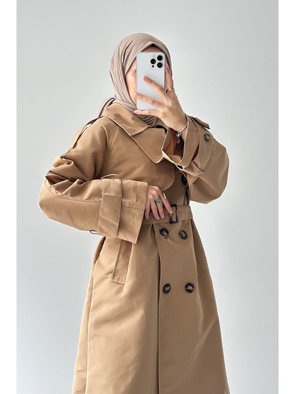 Kahverengi Cep Yaka Trençkot Toprak-2