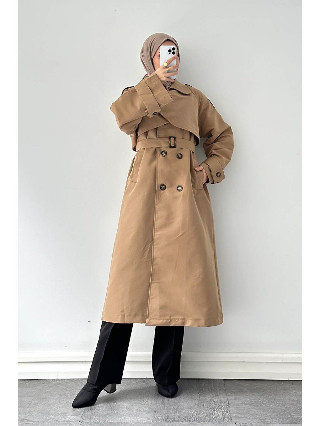 Kahverengi Cep Yaka Trençkot Toprak-3