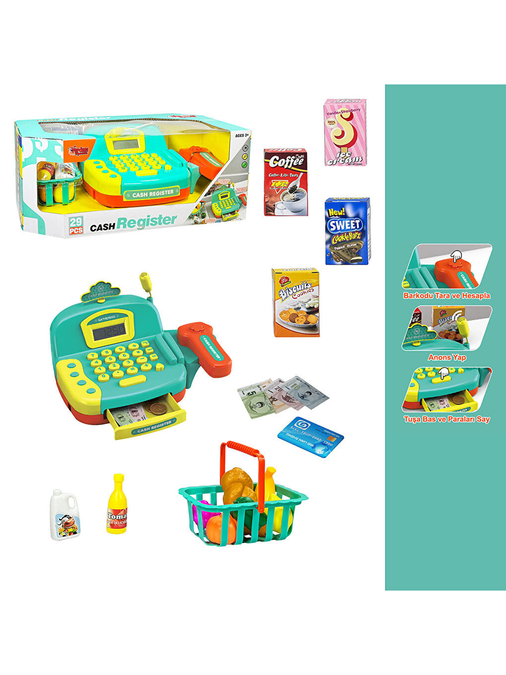 Işıklı Ve Sesli Mikrofonlu Yazar Kasa Mint Yeşili-1