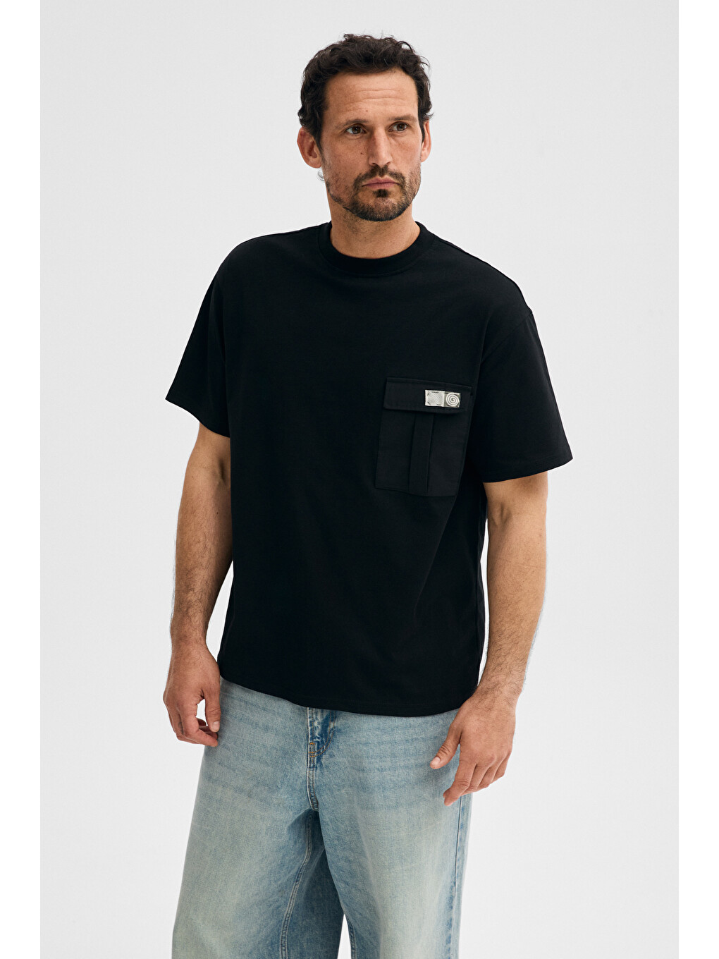 Siyah POCKET Erkek %100 Organik Pamuklu Dokuma Cepli Etiket Detaylı SİYAH T-Shirt