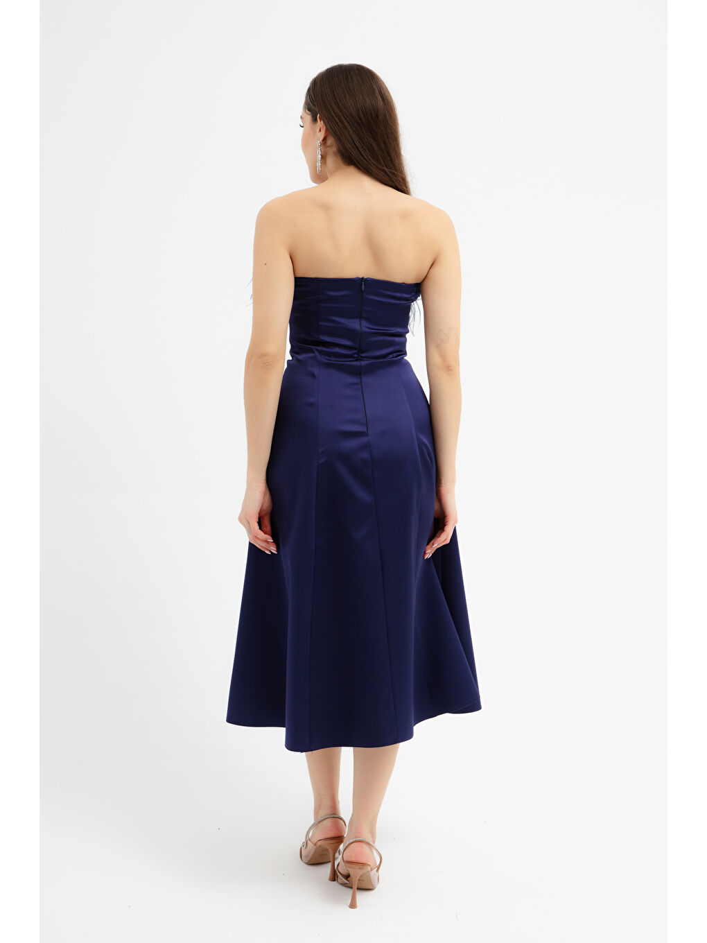 Kadın Lacivert Gül Detaylı Midi Söz Nişan Nikah Abiye Elbise-4