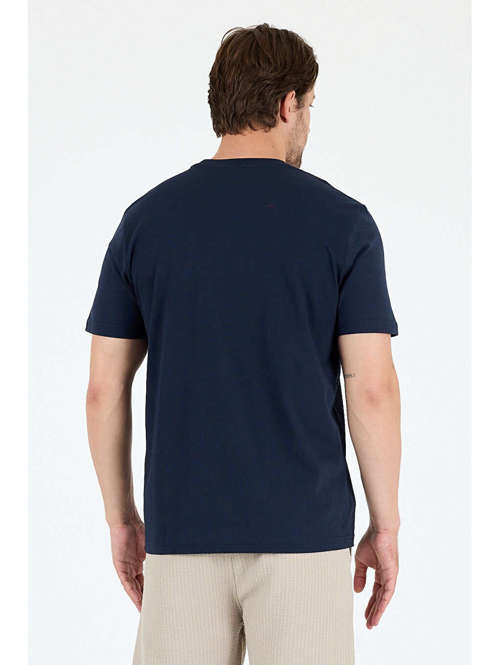 Lacivert Bisiklet Yaka Penye Erkek Tişört-2