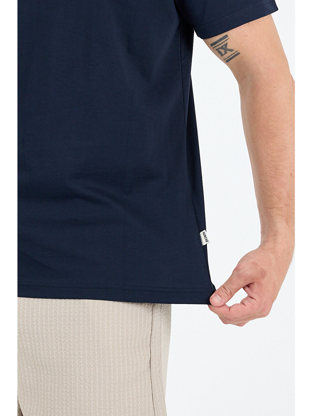 Lacivert Bisiklet Yaka Penye Erkek Tişört-3