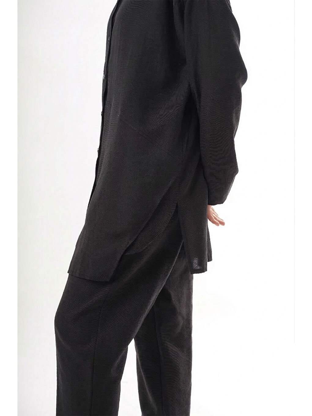 Önü Çıtçıtlı Aller Detay Keten Kumaş Pantolonlu Takım 906 Siyah-2