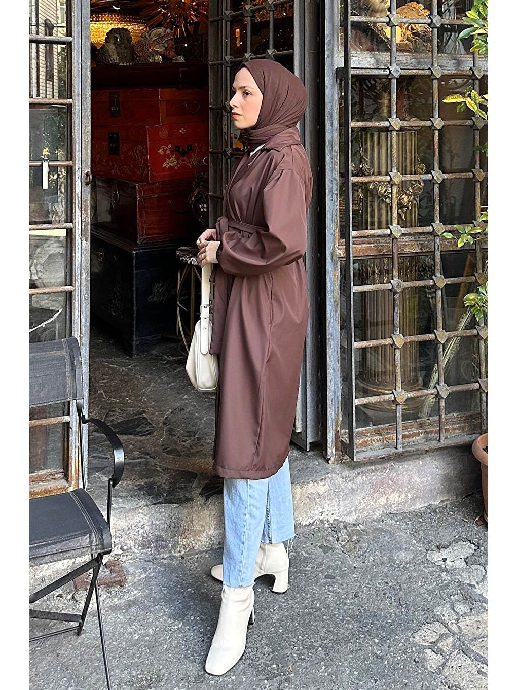 Kol Elastik Detaylı Trençkot Acı Kahverengi-1