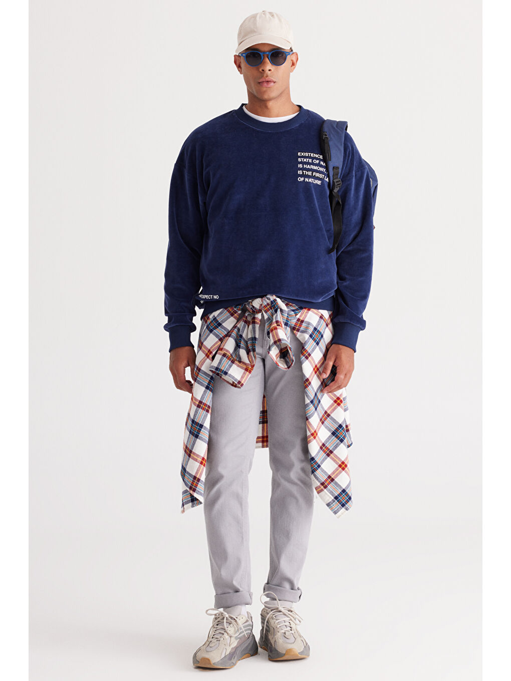 Erkek Lacivert Loose Fit Bisiklet Yaka Pamuklu Sweatshirt-1