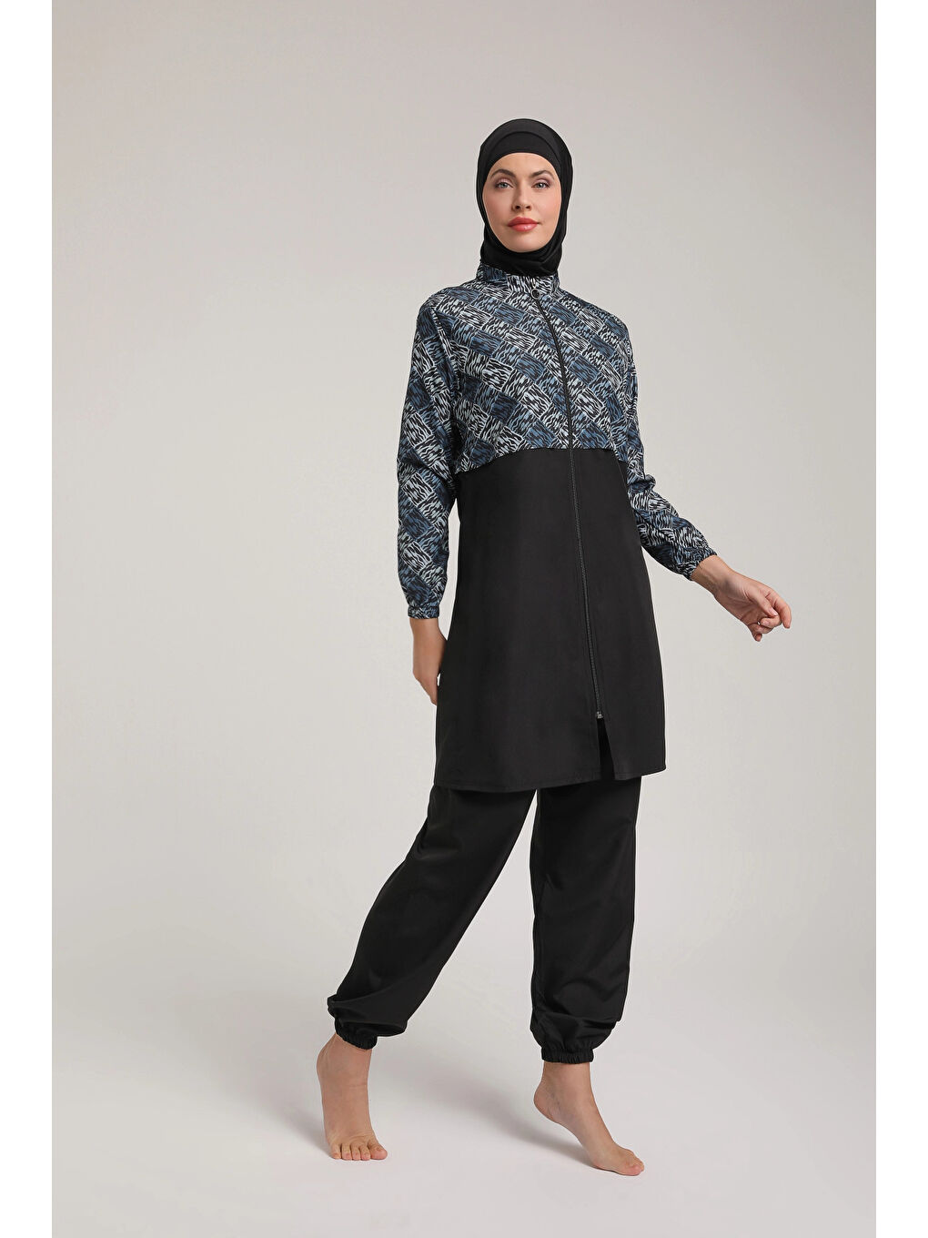 Siyah Desenli Kadın Tesettür Mayo Takım 5440