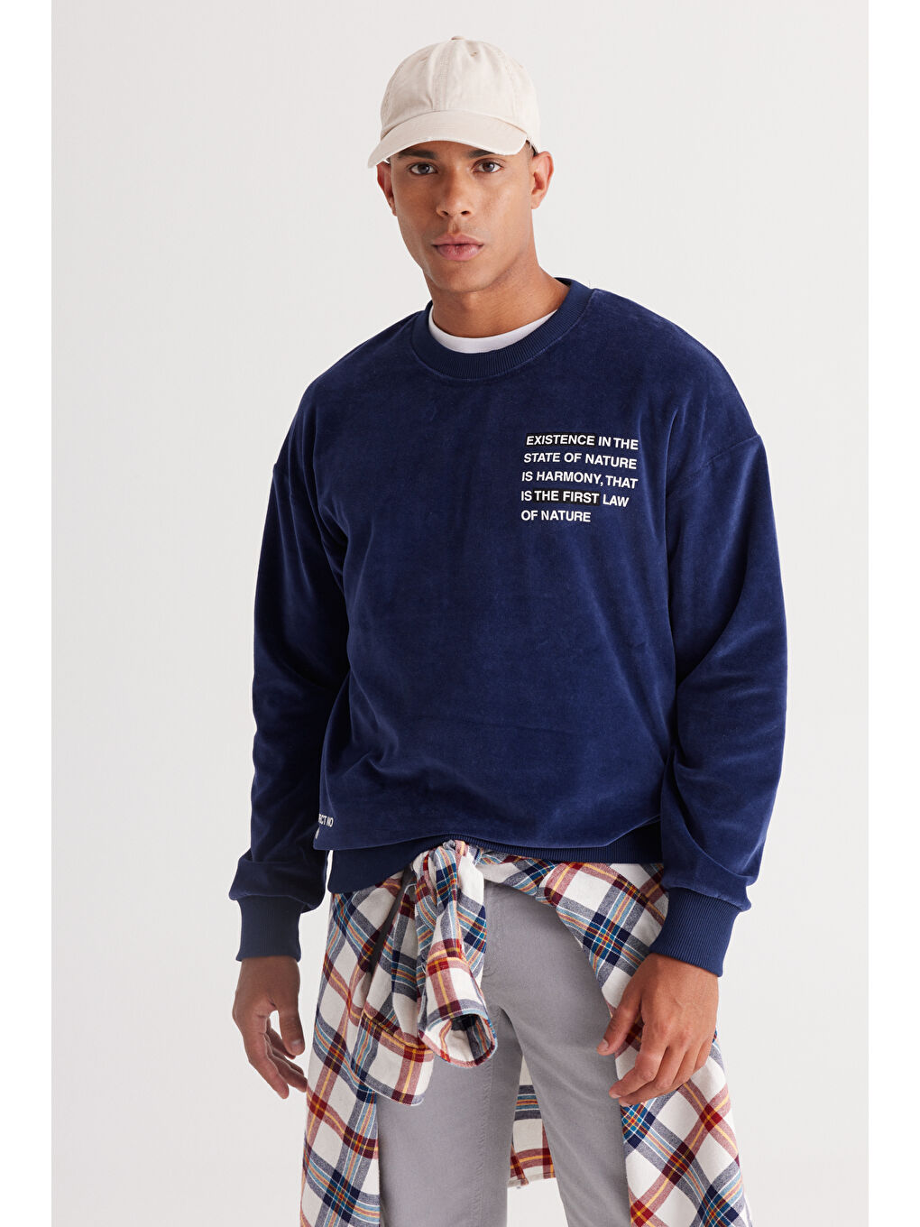 Erkek Lacivert Loose Fit Bisiklet Yaka Pamuklu Sweatshirt-2