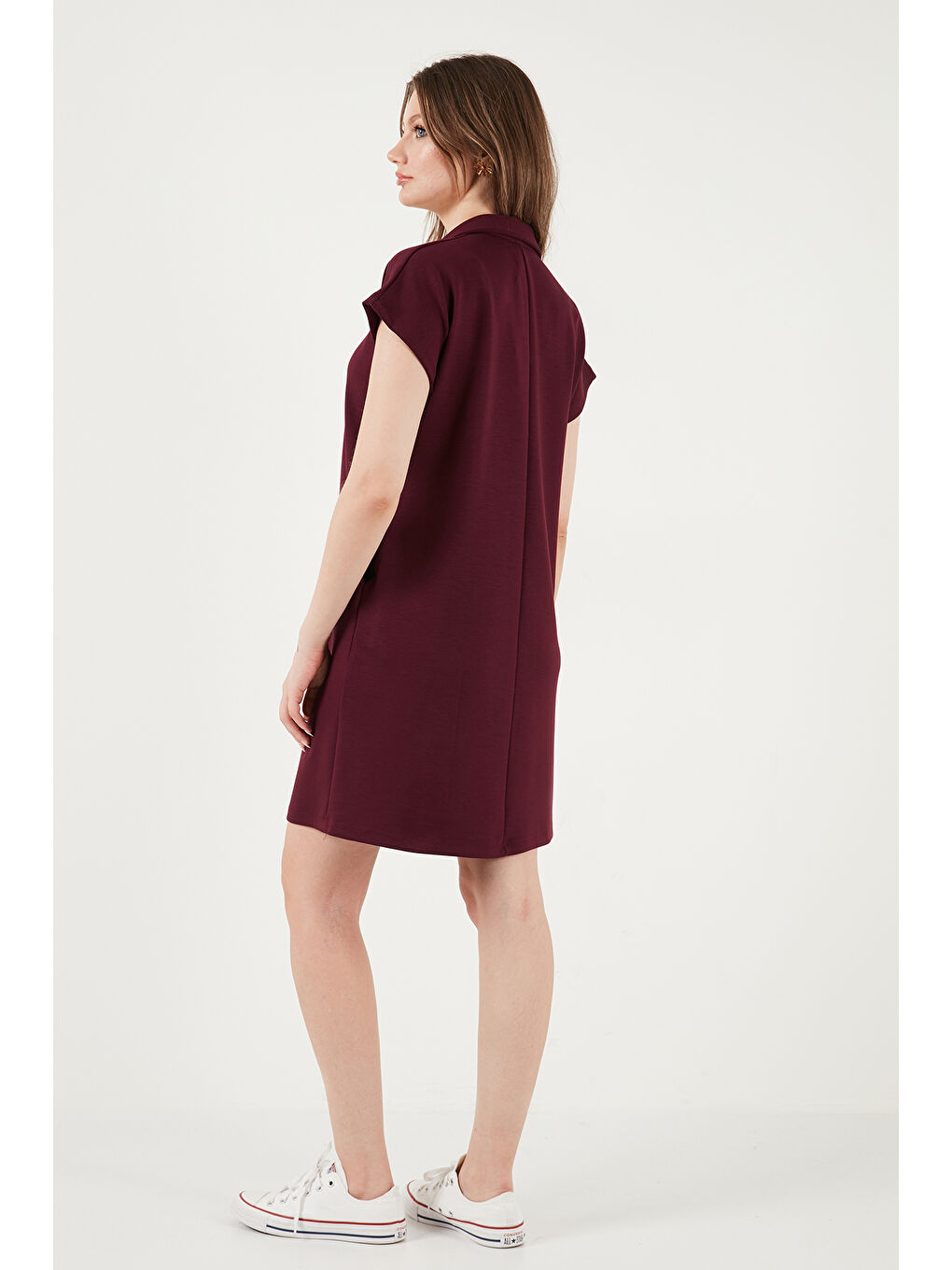 Bordo Regular Fit Polo Yaka Mini Kadın Elbise 5866153-6